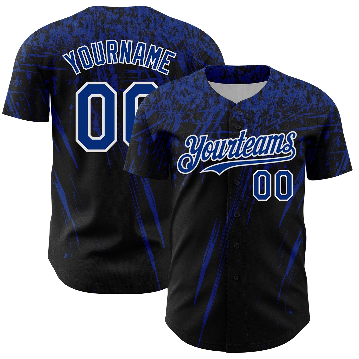 Custom Black Royal-White Distressed Scratch Brush Stroke Authentic Baseball Jersey