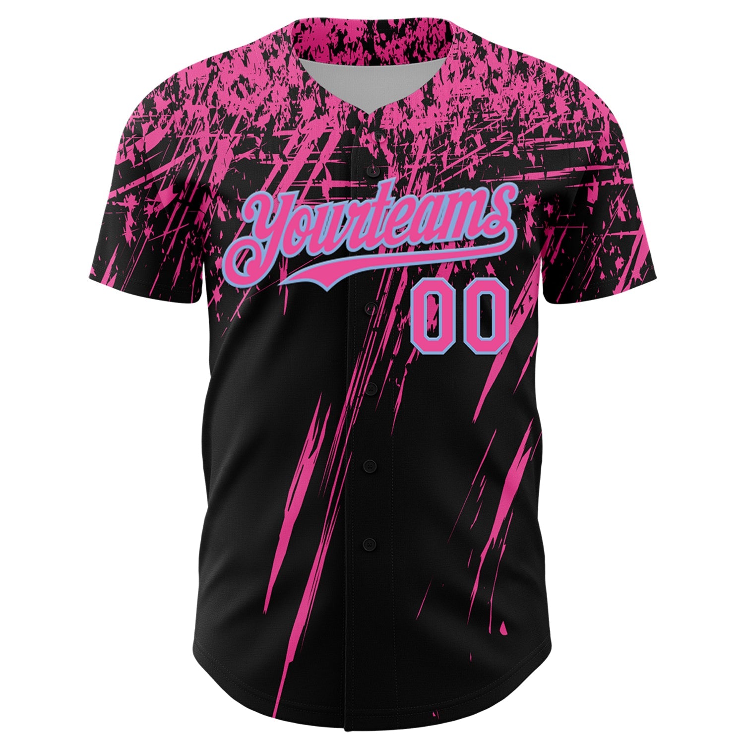Custom Black Pink-Light Blue Distressed Scratch Brush Stroke Authentic Baseball Jersey