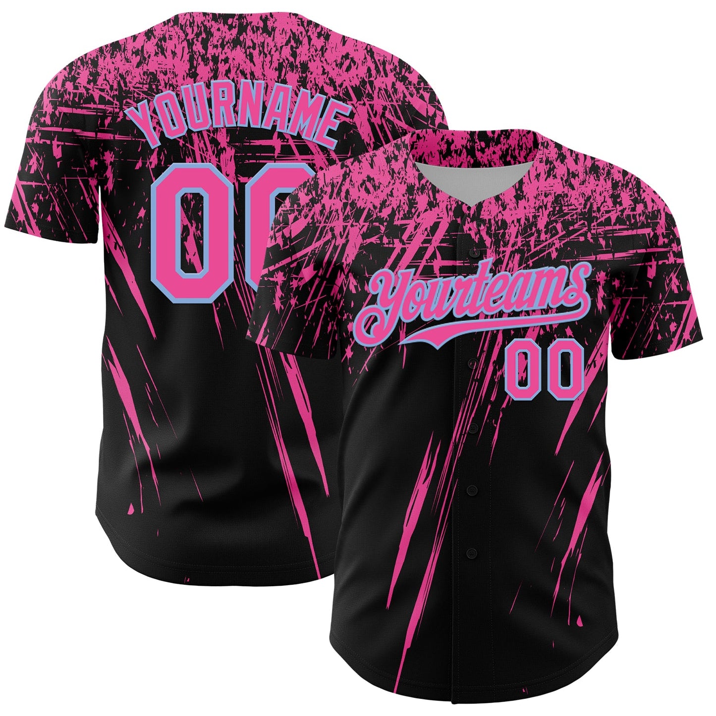 Custom Black Pink-Light Blue Distressed Scratch Brush Stroke Authentic Baseball Jersey