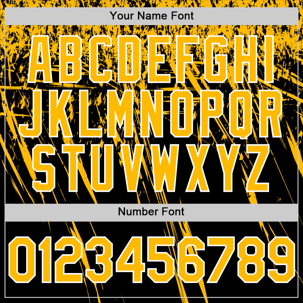 Custom Black Gold-White Distressed Scratch Brush Stroke Authentic Baseball Jersey