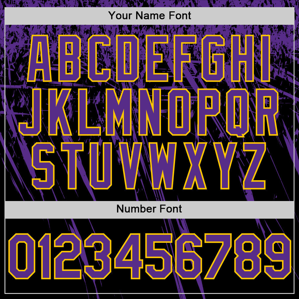 Custom Black Purple-Yellow Distressed Scratch Brush Stroke Authentic Baseball Jersey