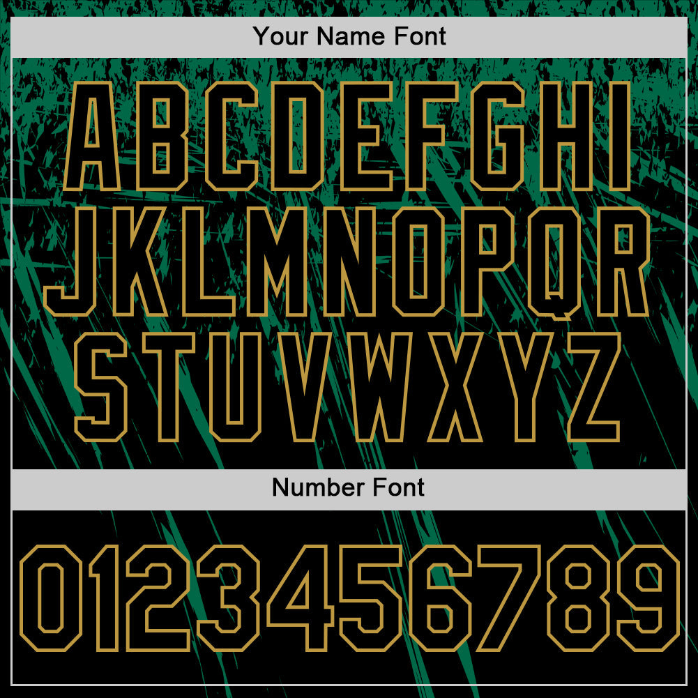 Custom Black Kelly Green-Old Gold Distressed Scratch Brush Stroke Authentic Baseball Jersey