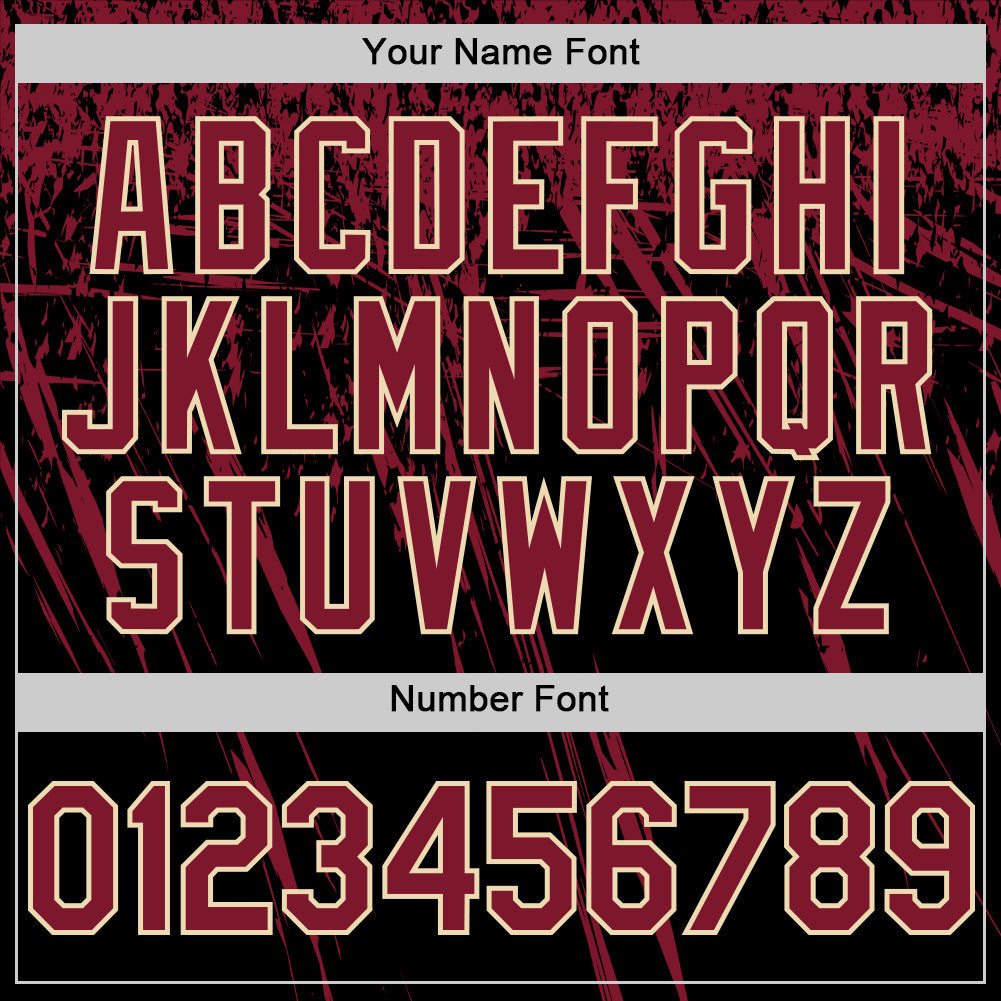 Custom Black Crimson-Cream Distressed Scratch Brush Stroke Authentic Baseball Jersey