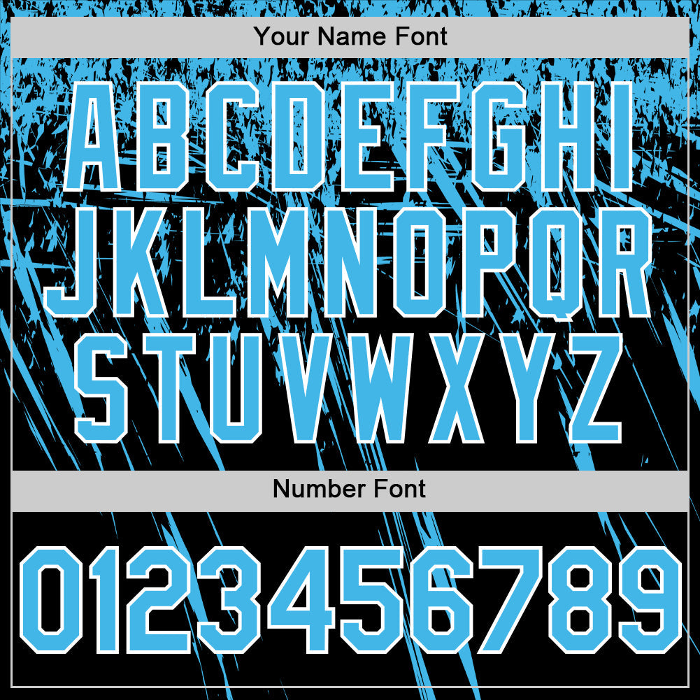 Custom Black Sky Blue-White Distressed Scratch Brush Stroke Authentic Baseball Jersey