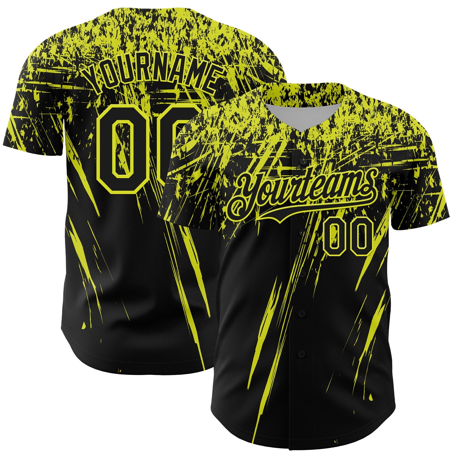 Custom Black Neon Yellow Distressed Scratch Brush Stroke Authentic Baseball Jersey