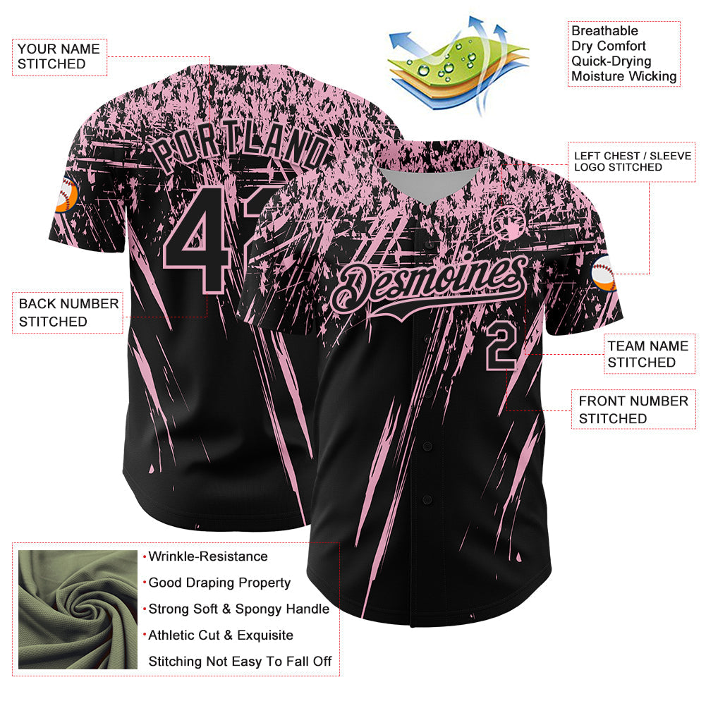 Custom Black Light Pink Distressed Scratch Brush Stroke Authentic Baseball Jersey