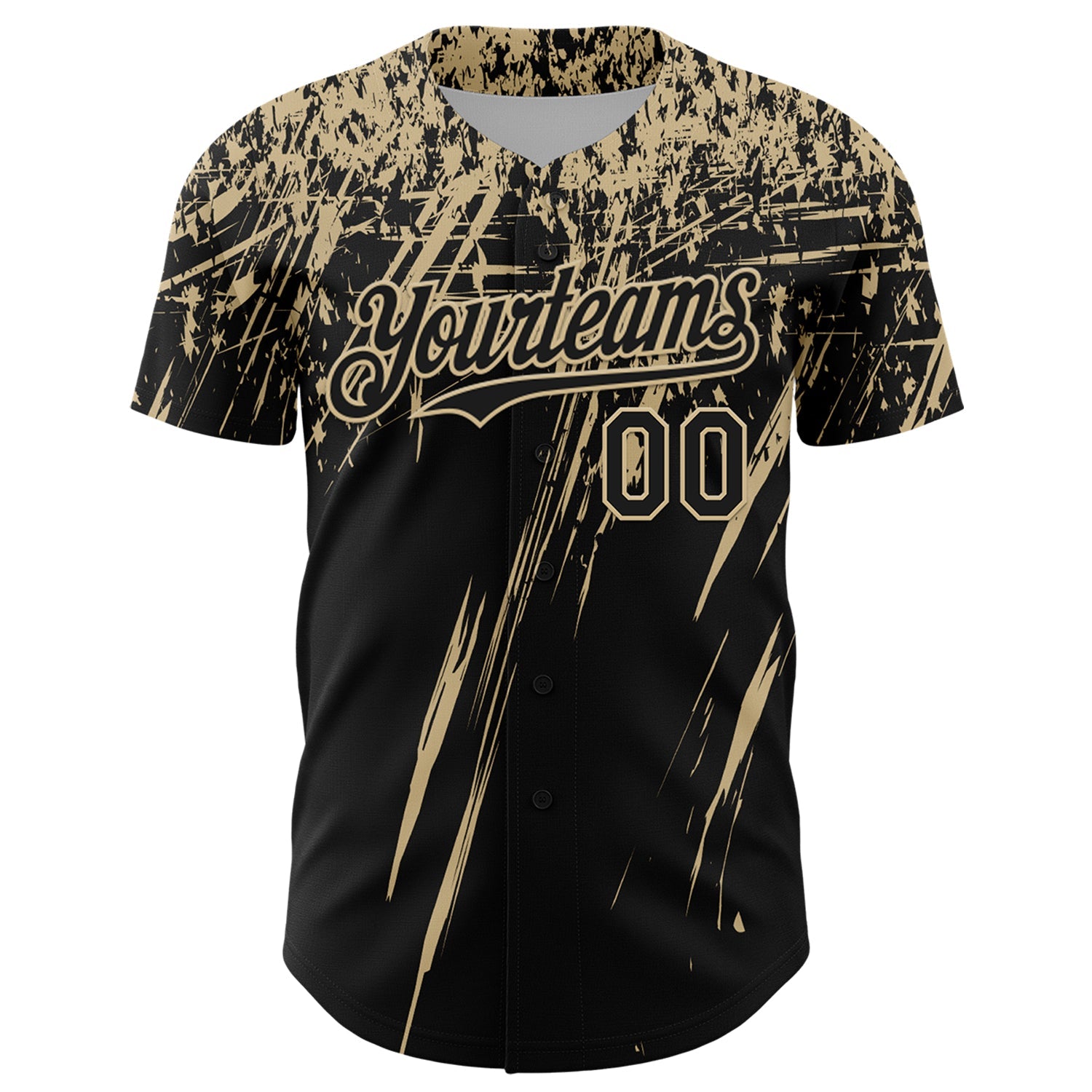 Custom Black Vegas Gold Distressed Scratch Brush Stroke Authentic Baseball Jersey