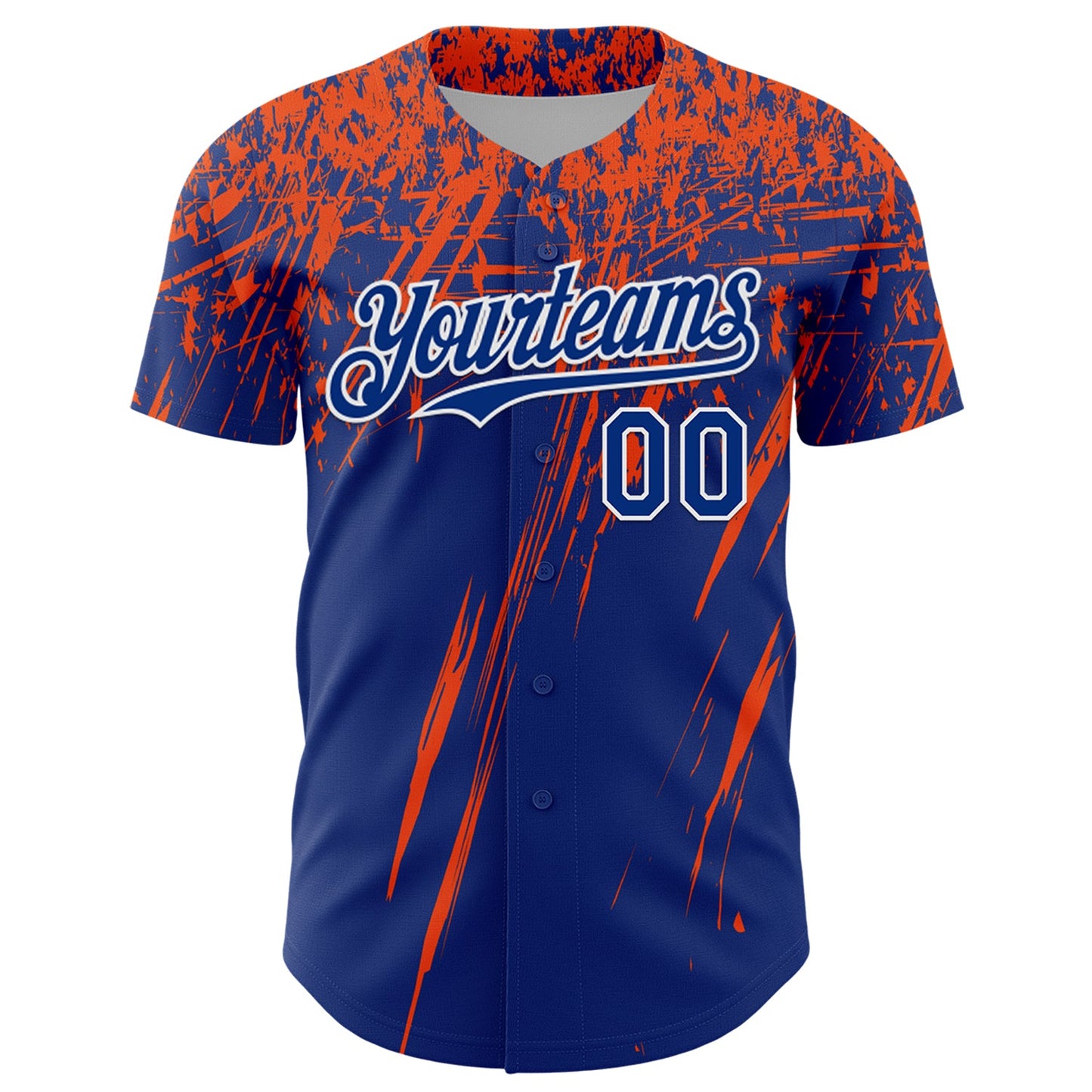 Custom Royal Orange-White Distressed Scratch Brush Stroke Authentic Baseball Jersey