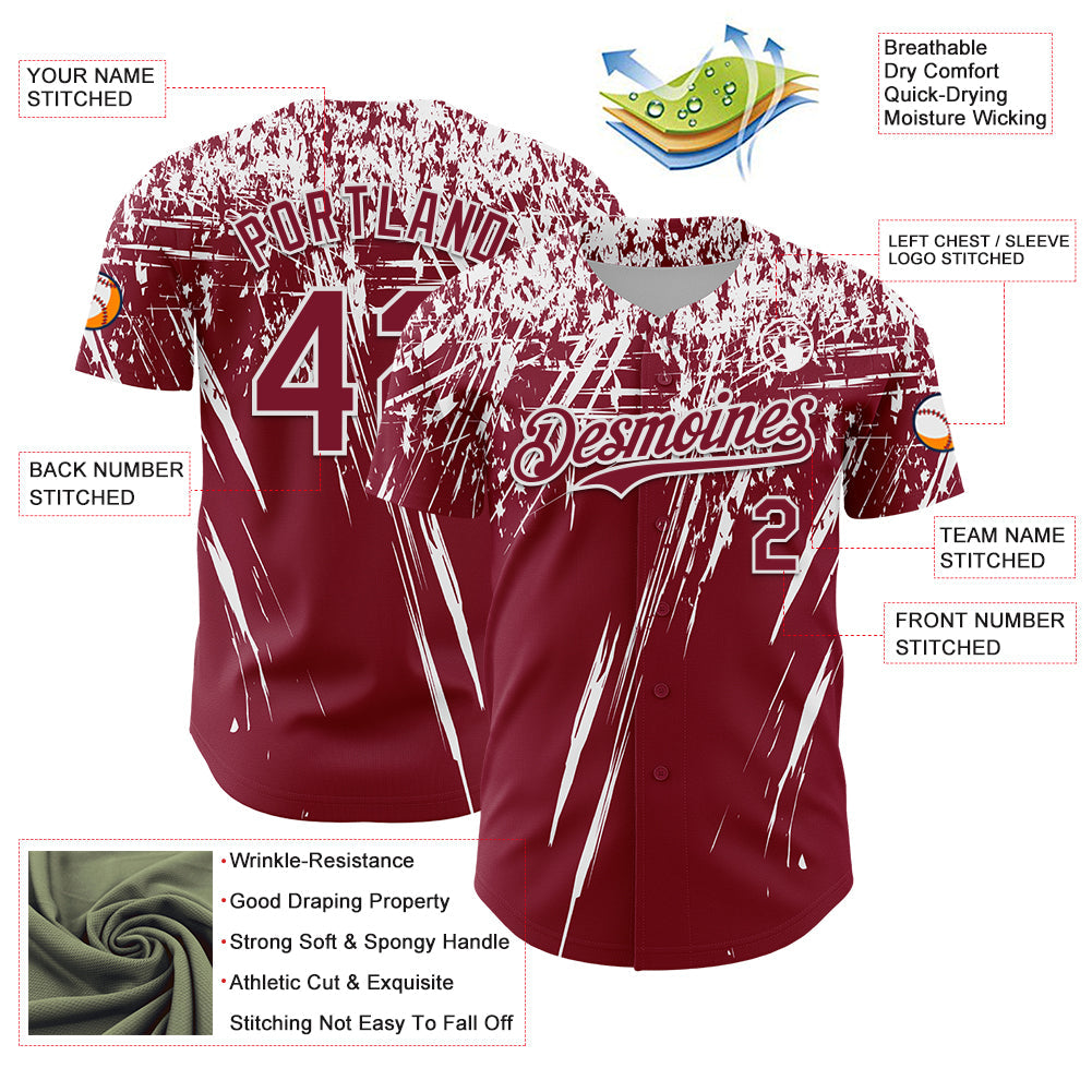 Custom Crimson White Distressed Scratch Brush Stroke Authentic Baseball Jersey