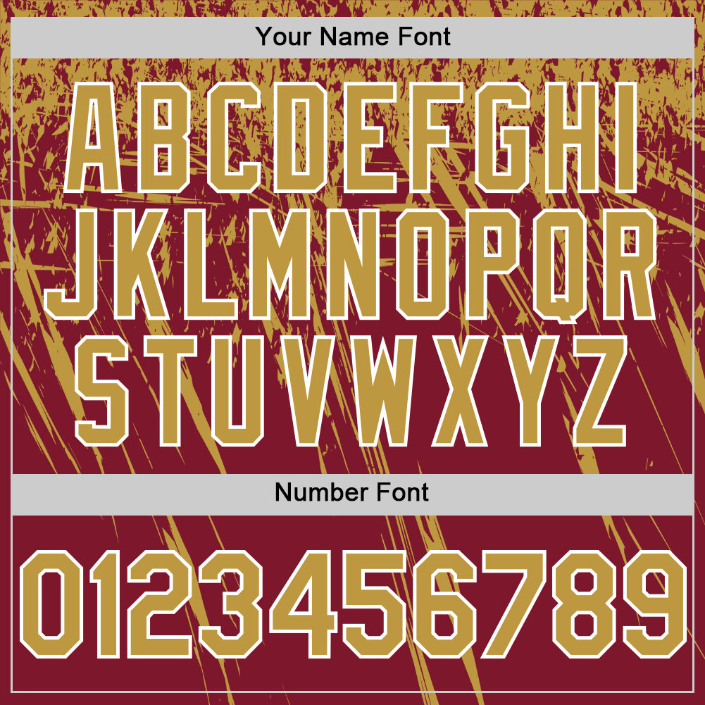 Custom Crimson Old Gold-White Distressed Scratch Brush Stroke Authentic Baseball Jersey