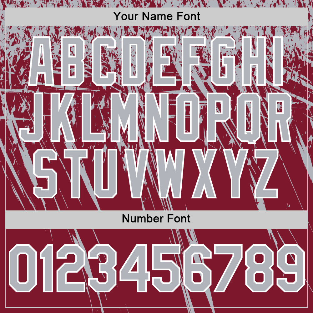 Custom Crimson Gray-White Distressed Scratch Brush Stroke Authentic Baseball Jersey