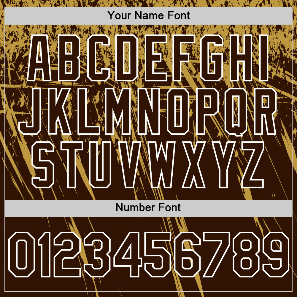 Custom Brown Old Gold-White Distressed Scratch Brush Stroke Authentic Baseball Jersey