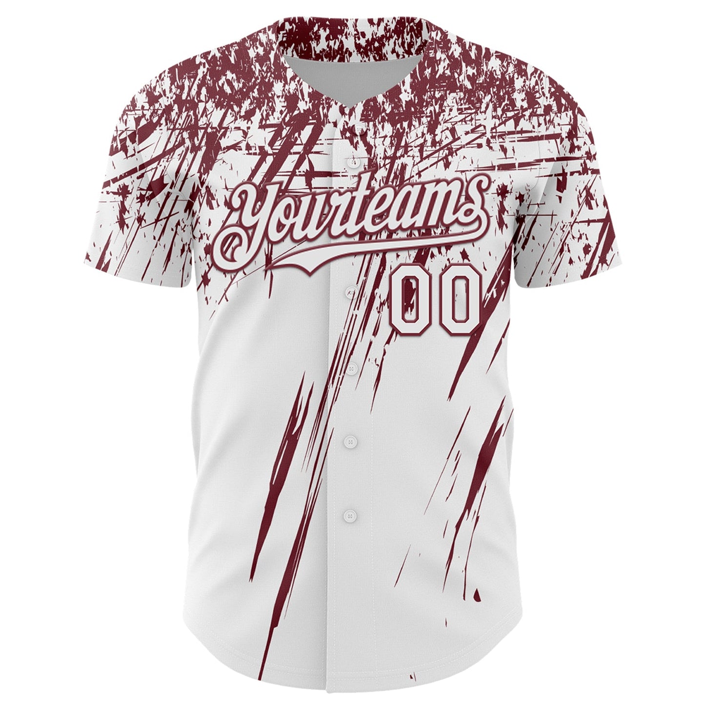 Custom White Burgundy Distressed Scratch Brush Stroke Authentic Baseball Jersey