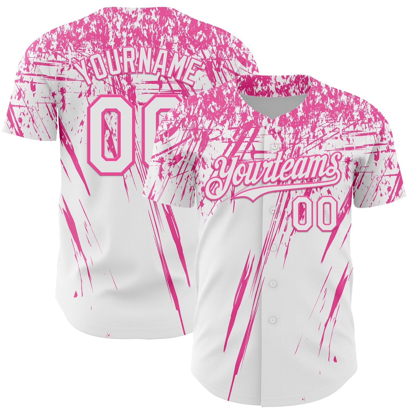 Custom White Pink Distressed Scratch Brush Stroke Authentic Baseball Jersey