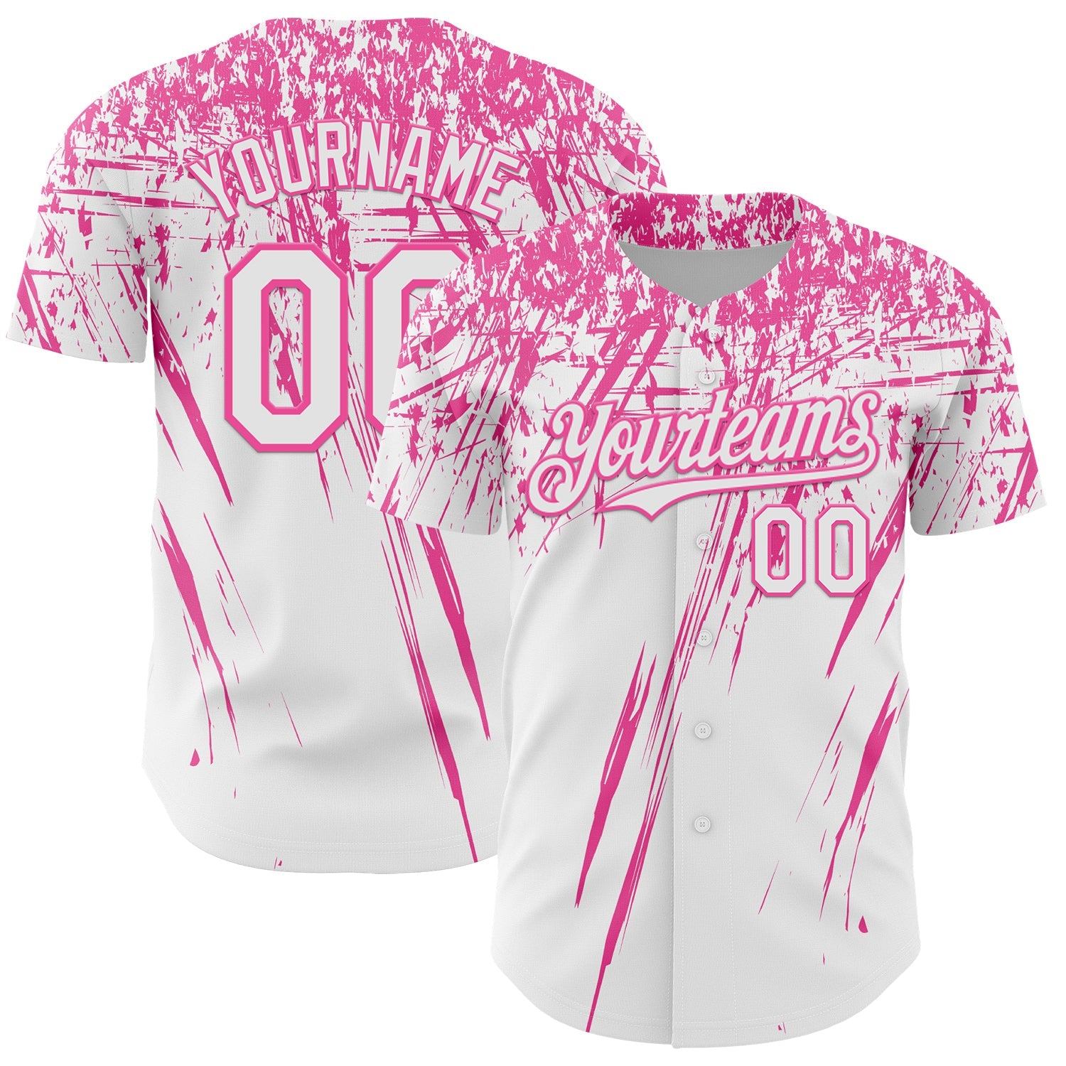 Custom White Pink Distressed Scratch Brush Stroke Authentic Baseball Jersey