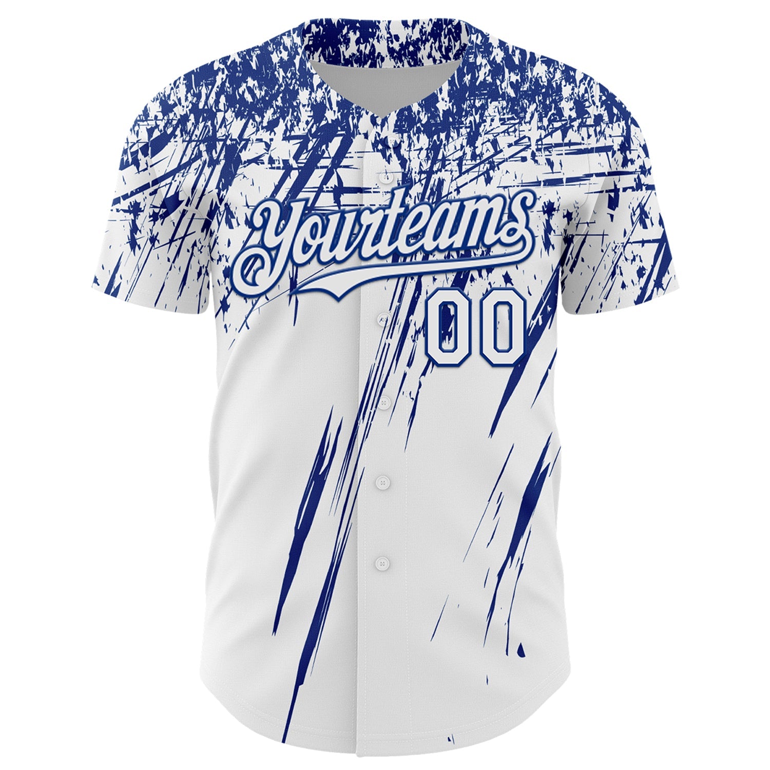 Custom White Royal Distressed Scratch Brush Stroke Authentic Baseball Jersey