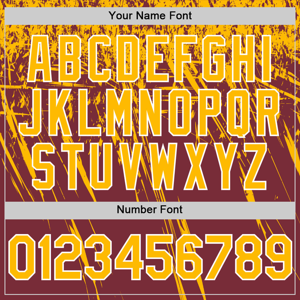 Custom Burgundy Gold-White Distressed Scratch Brush Stroke Authentic Baseball Jersey