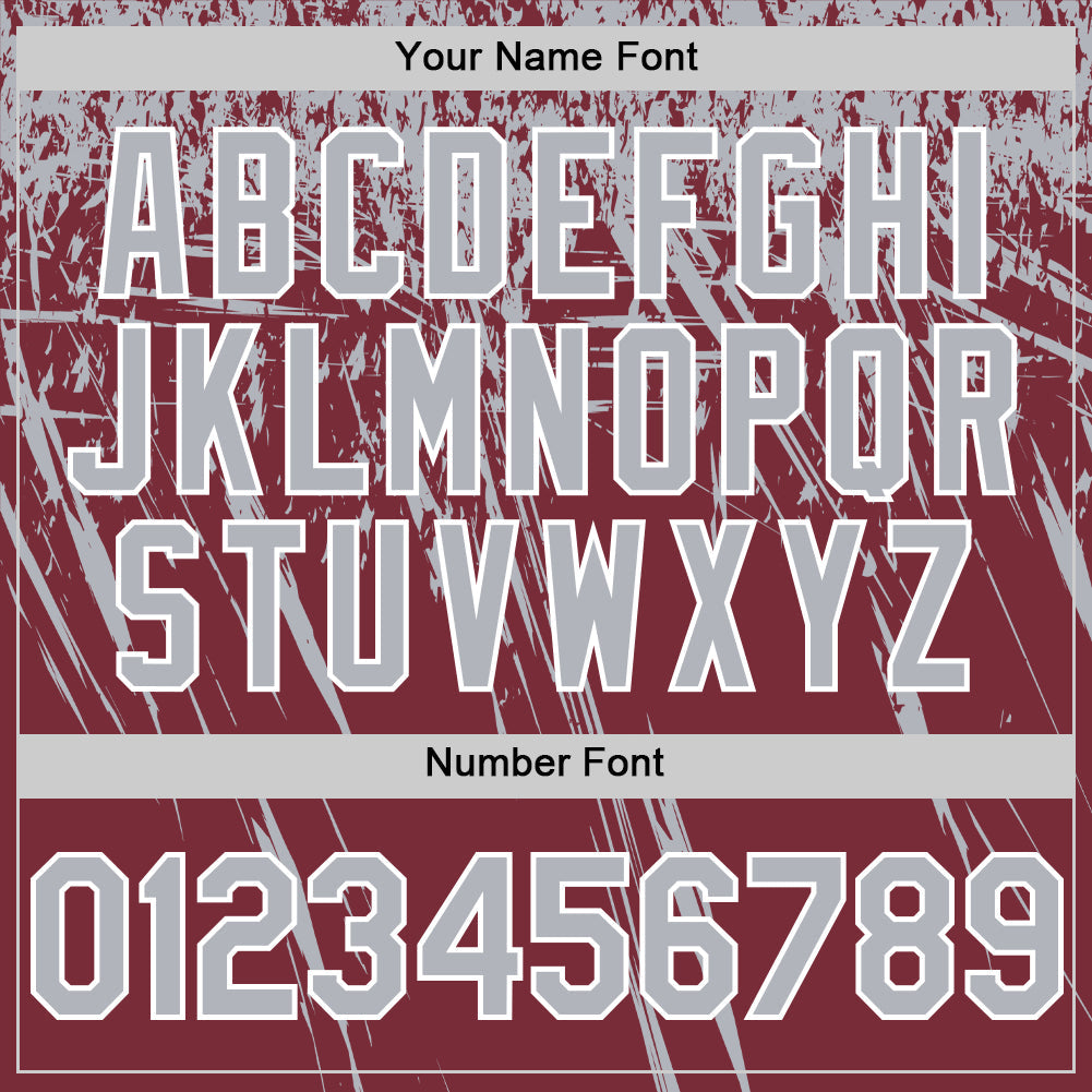 Custom Burgundy Gray-White Distressed Scratch Brush Stroke Authentic Baseball Jersey