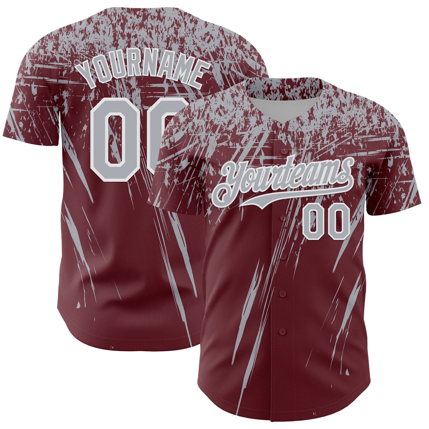 Custom Burgundy Gray-White Distressed Scratch Brush Stroke Authentic Baseball Jersey