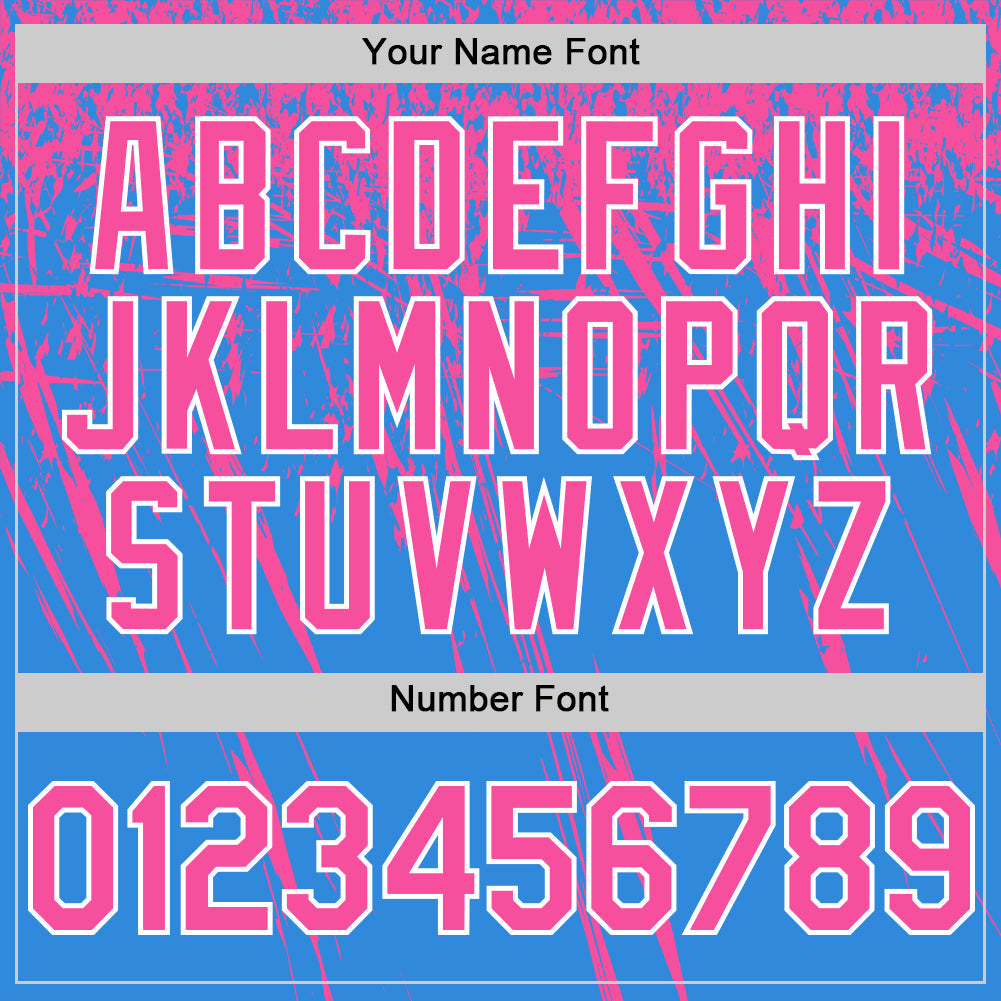 Custom Electric Blue Pink-White Distressed Scratch Brush Stroke Authentic Baseball Jersey
