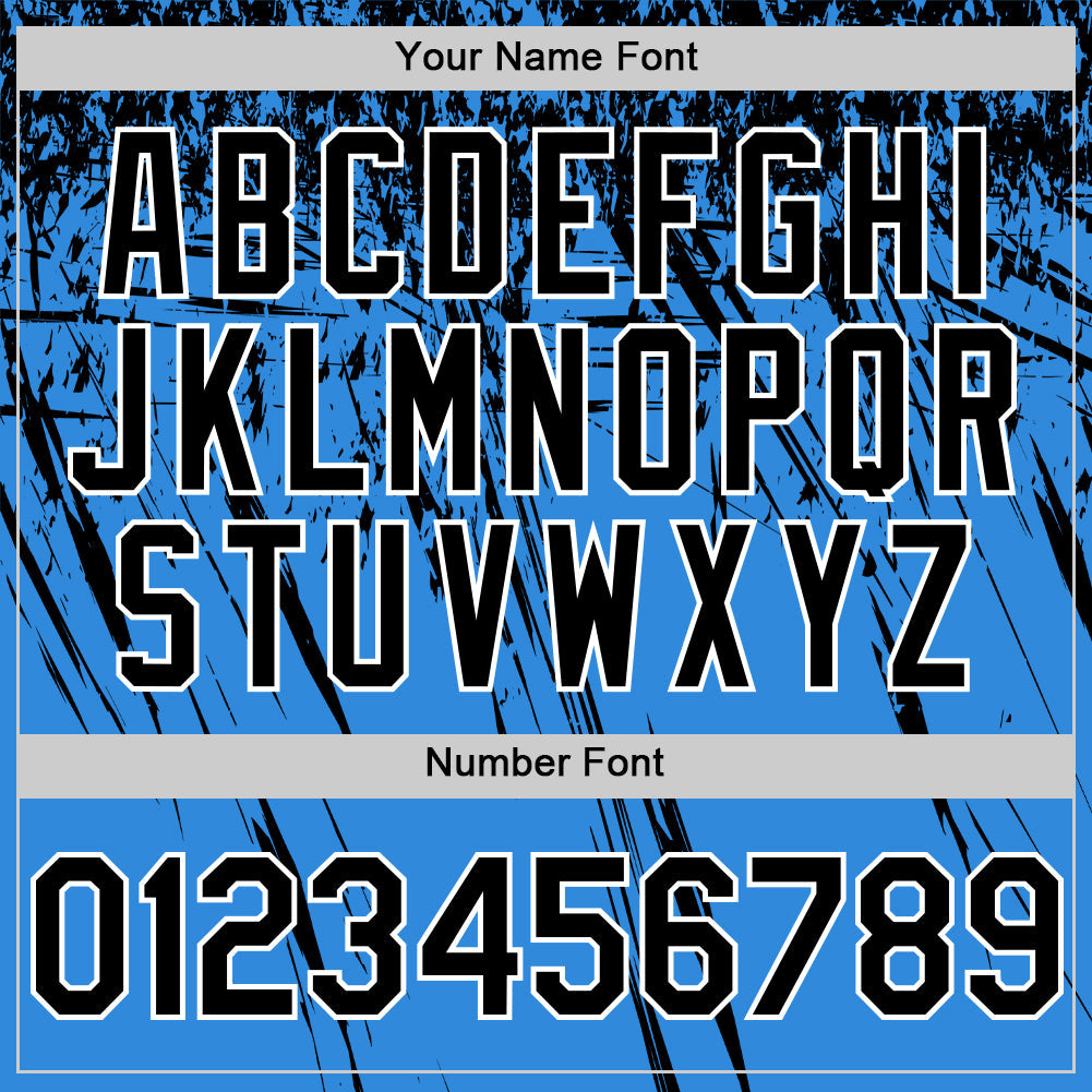 Custom Electric Blue Black-White Distressed Scratch Brush Stroke Authentic Baseball Jersey