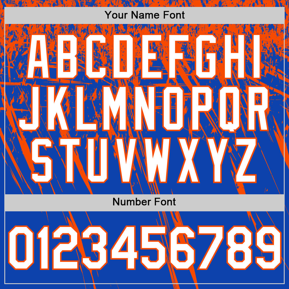 Custom Thunder Blue White-Orange Distressed Scratch Brush Stroke Authentic Baseball Jersey
