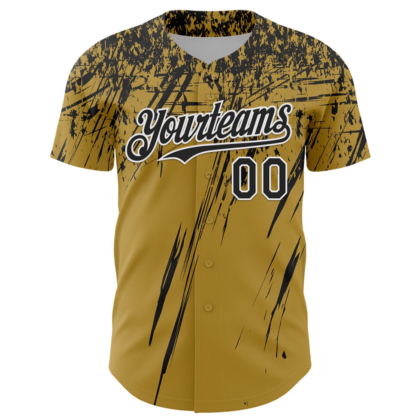 Custom Old Gold Black-White Distressed Scratch Brush Stroke Authentic Baseball Jersey