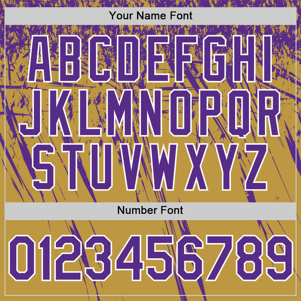 Custom Old Gold Purple-White Distressed Scratch Brush Stroke Authentic Baseball Jersey