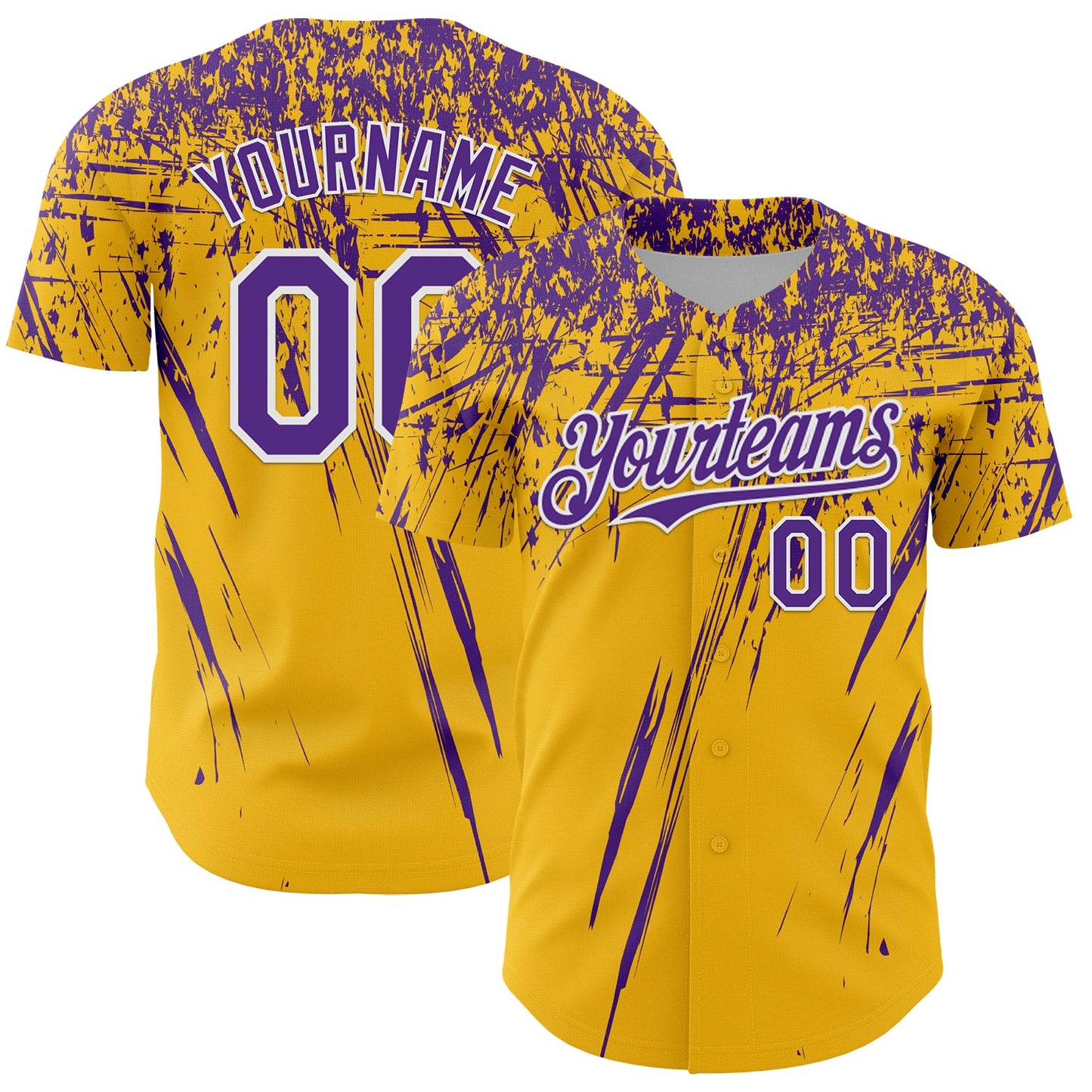 Custom Gold Purple-White Distressed Scratch Brush Stroke Authentic Baseball Jersey