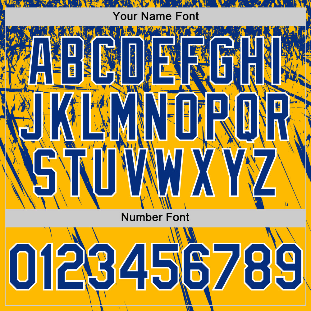 Custom Gold Royal-White Distressed Scratch Brush Stroke Authentic Baseball Jersey