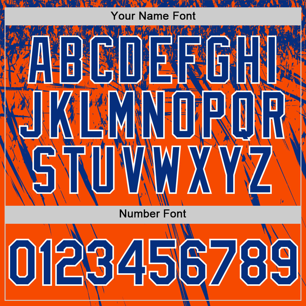 Custom Orange Royal-White Distressed Scratch Brush Stroke Authentic Baseball Jersey