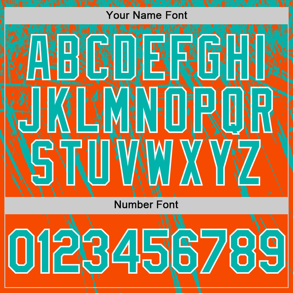 Custom Orange Aqua-White Distressed Scratch Brush Stroke Authentic Baseball Jersey