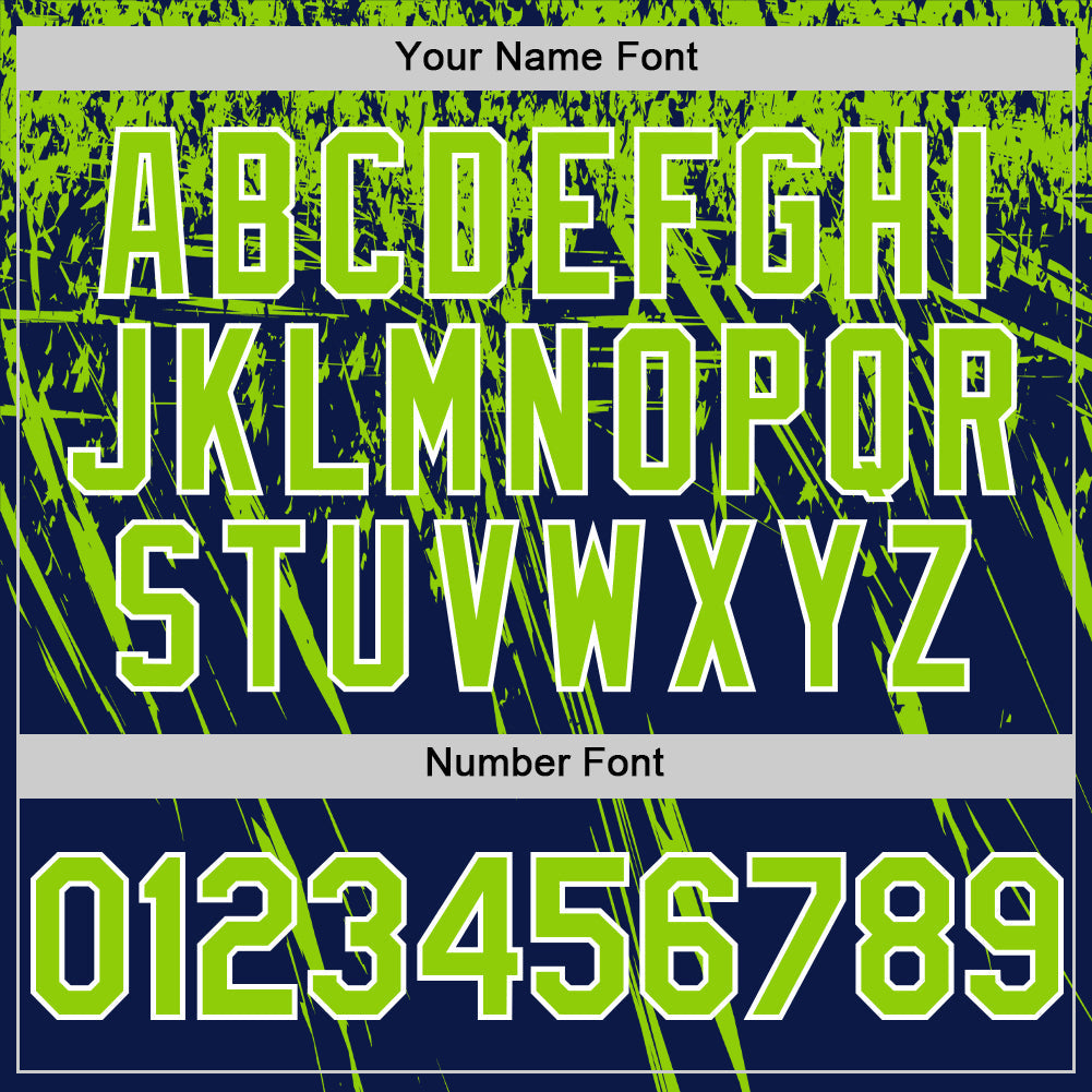 Custom Navy Neon Green-White Distressed Scratch Brush Stroke Authentic Baseball Jersey