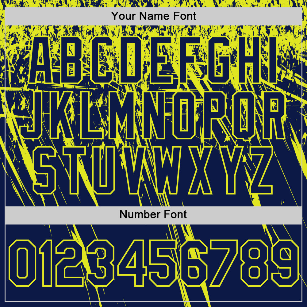 Custom Navy Neon Yellow Distressed Scratch Brush Stroke Authentic Baseball Jersey