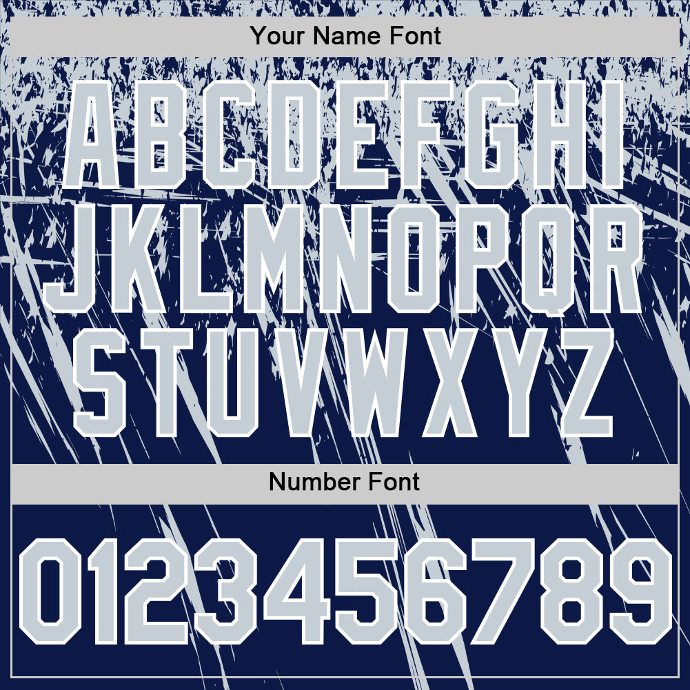 Custom Navy Silver-White Distressed Scratch Brush Stroke Authentic Baseball Jersey