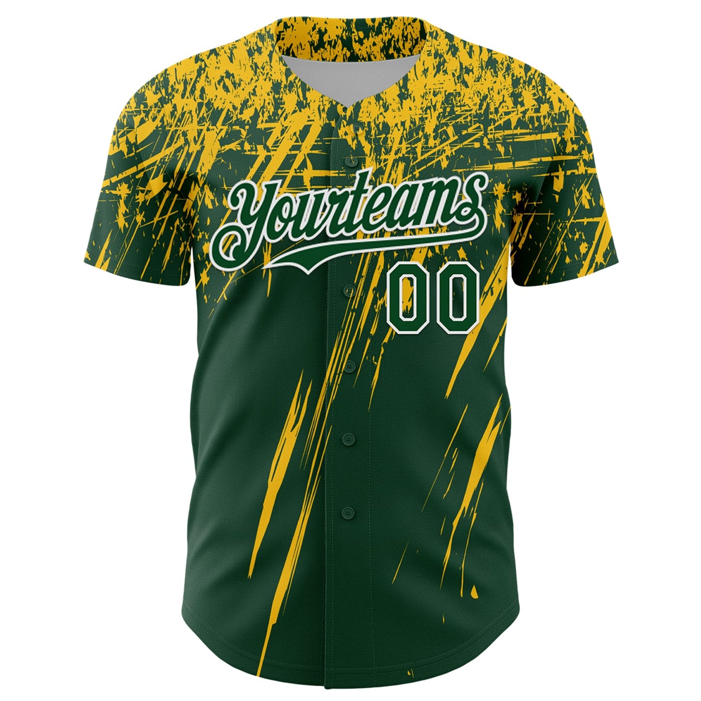 Custom Green Yellow-White Distressed Scratch Brush Stroke Authentic Baseball Jersey