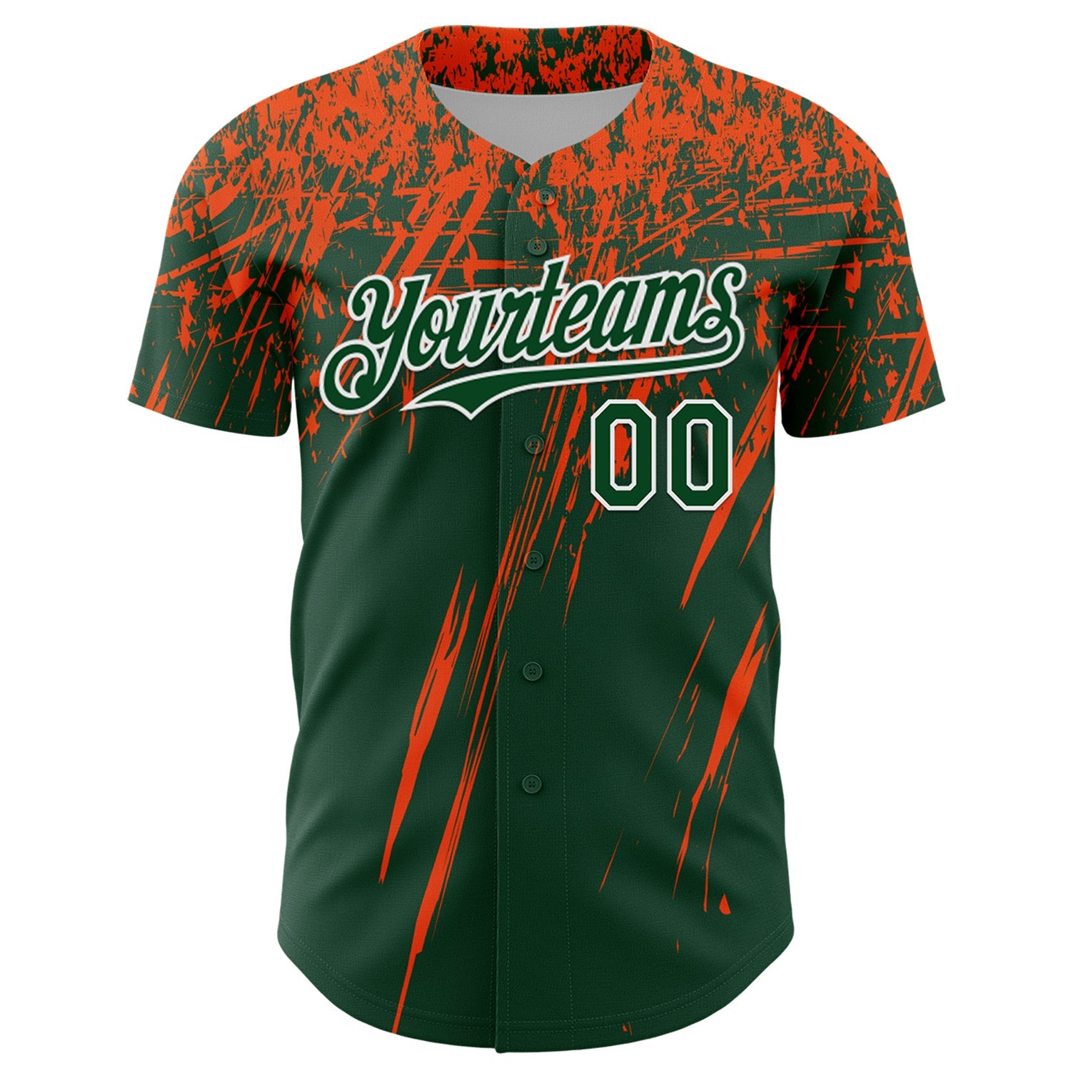 Custom Green Orange-White Distressed Scratch Brush Stroke Authentic Baseball Jersey