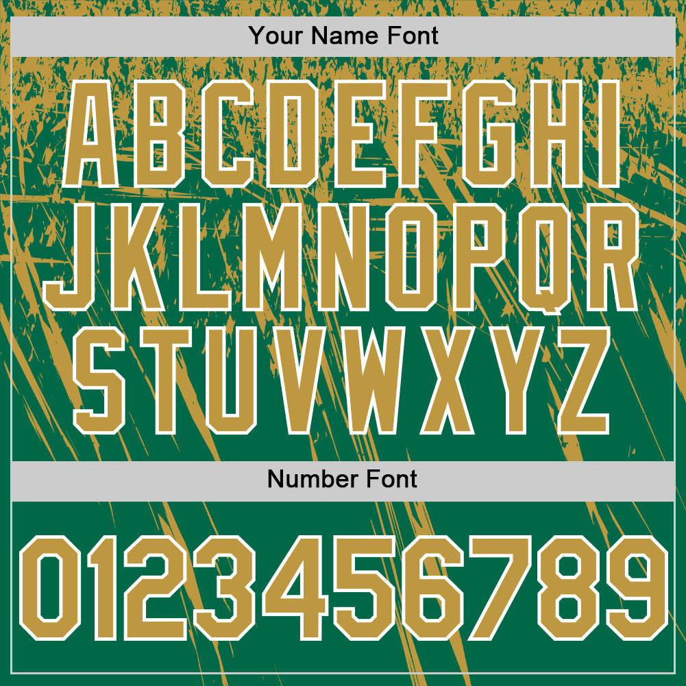 Custom Kelly Green Old Gold-White Distressed Scratch Brush Stroke Authentic Baseball Jersey