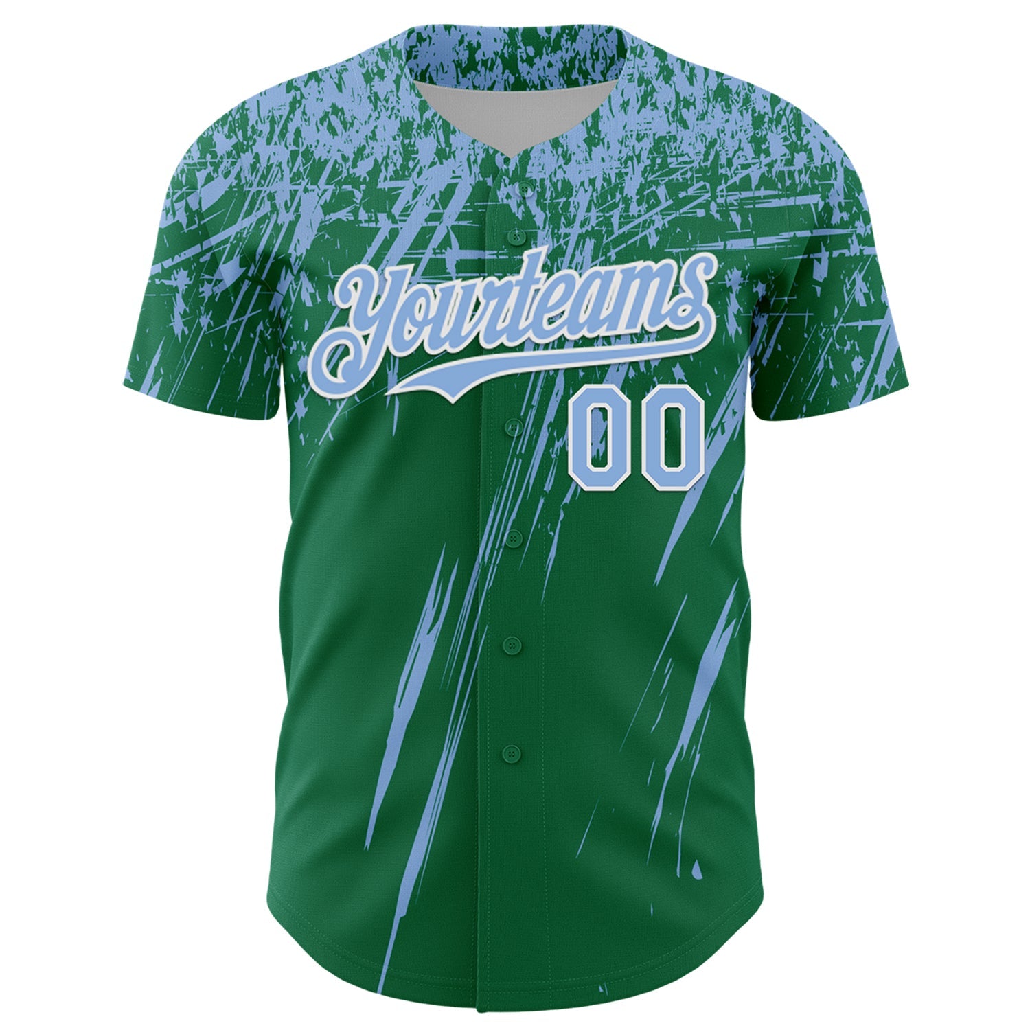 Custom Kelly Green Light Blue-White Distressed Scratch Brush Stroke Authentic Baseball Jersey
