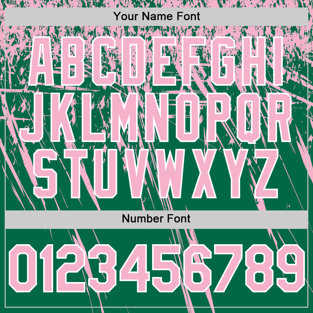 Custom Kelly Green Light Pink-White Distressed Scratch Brush Stroke Authentic Baseball Jersey