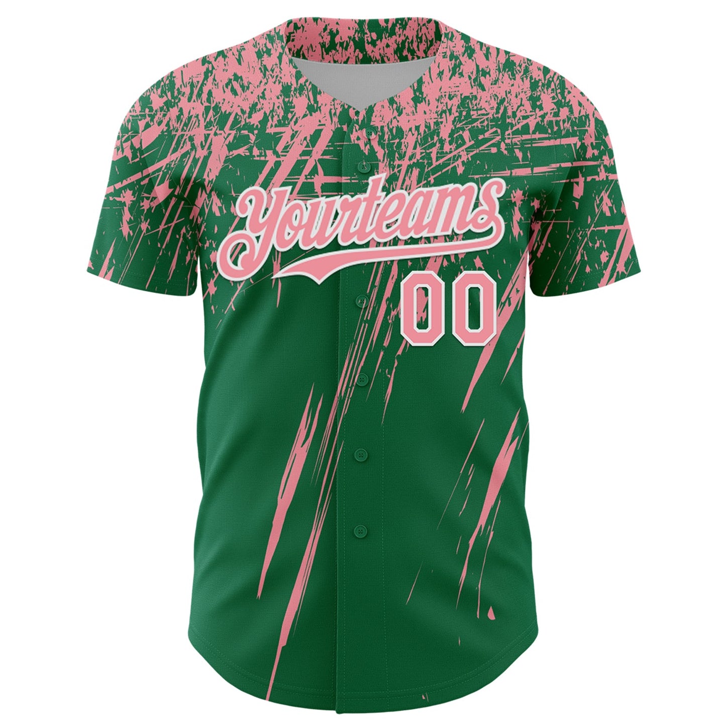 Custom Kelly Green Medium Pink-White Distressed Scratch Brush Stroke Authentic Baseball Jersey