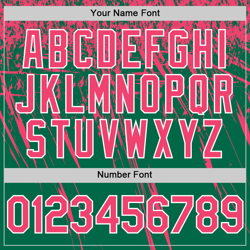 Custom Kelly Green Neon Pink-White Distressed Scratch Brush Stroke Authentic Baseball Jersey