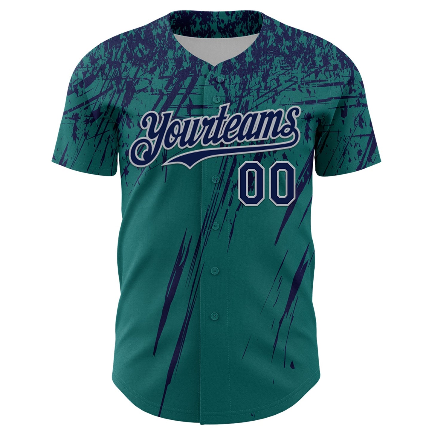 Custom Teal Navy-Gray Distressed Scratch Brush Stroke Authentic Baseball Jersey