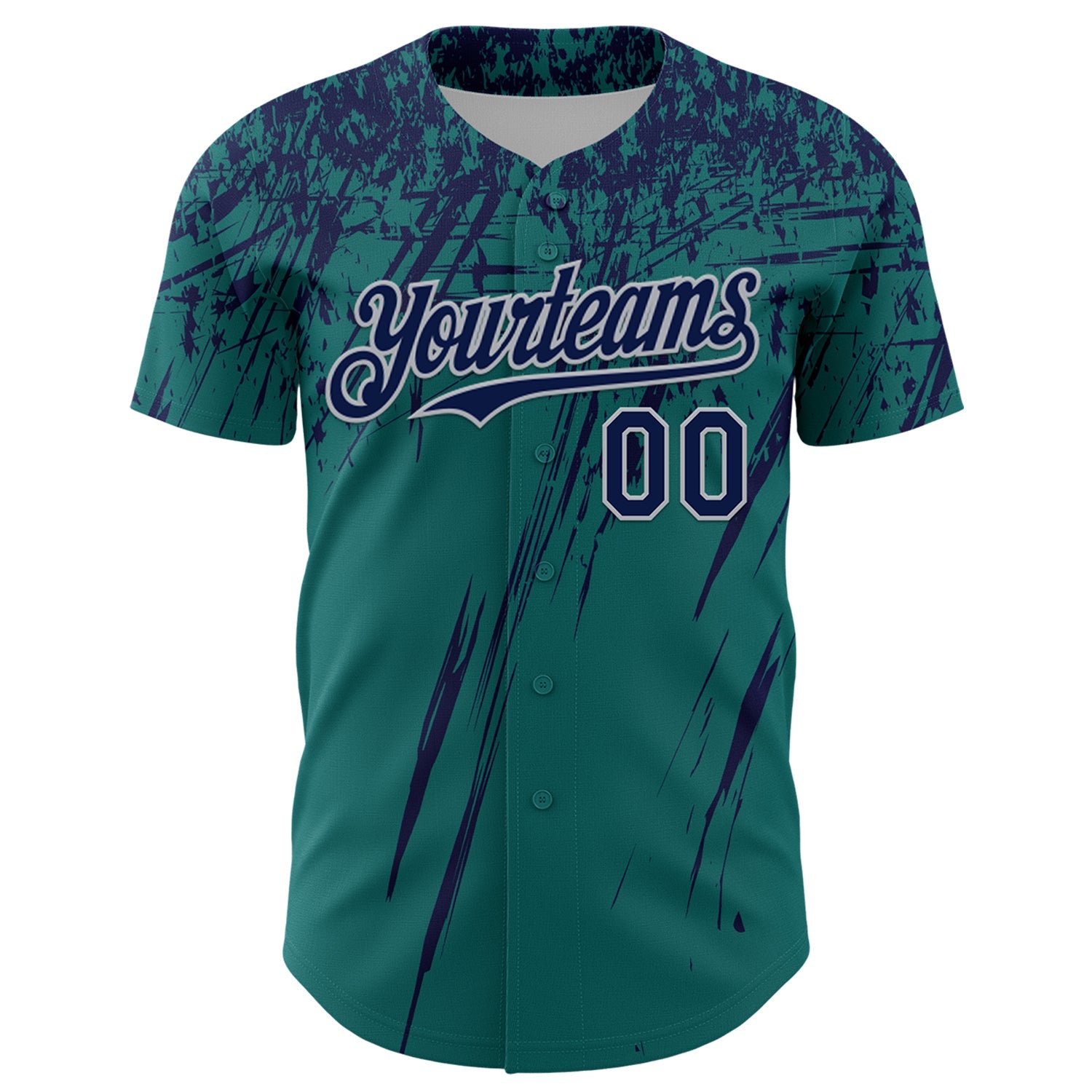 Custom Teal Navy-Gray Distressed Scratch Brush Stroke Authentic Baseball Jersey