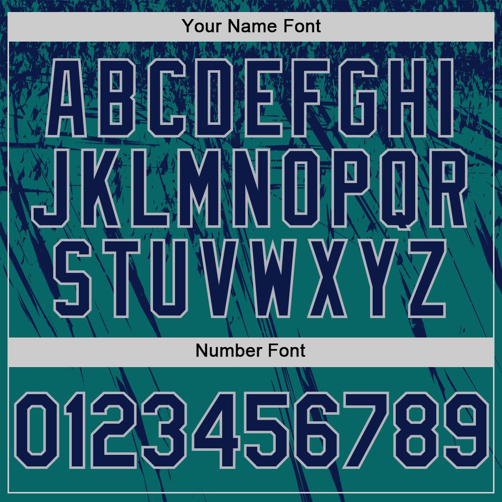Custom Teal Navy-Gray Distressed Scratch Brush Stroke Authentic Baseball Jersey