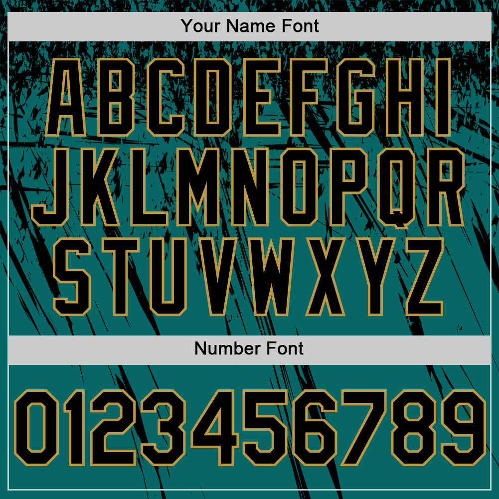 Custom Teal Black-Old Gold Distressed Scratch Brush Stroke Authentic Baseball Jersey
