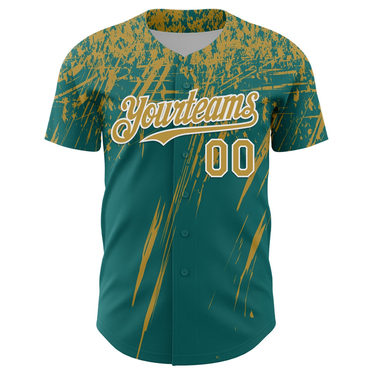 Custom Teal Old Gold-White Distressed Scratch Brush Stroke Authentic Baseball Jersey
