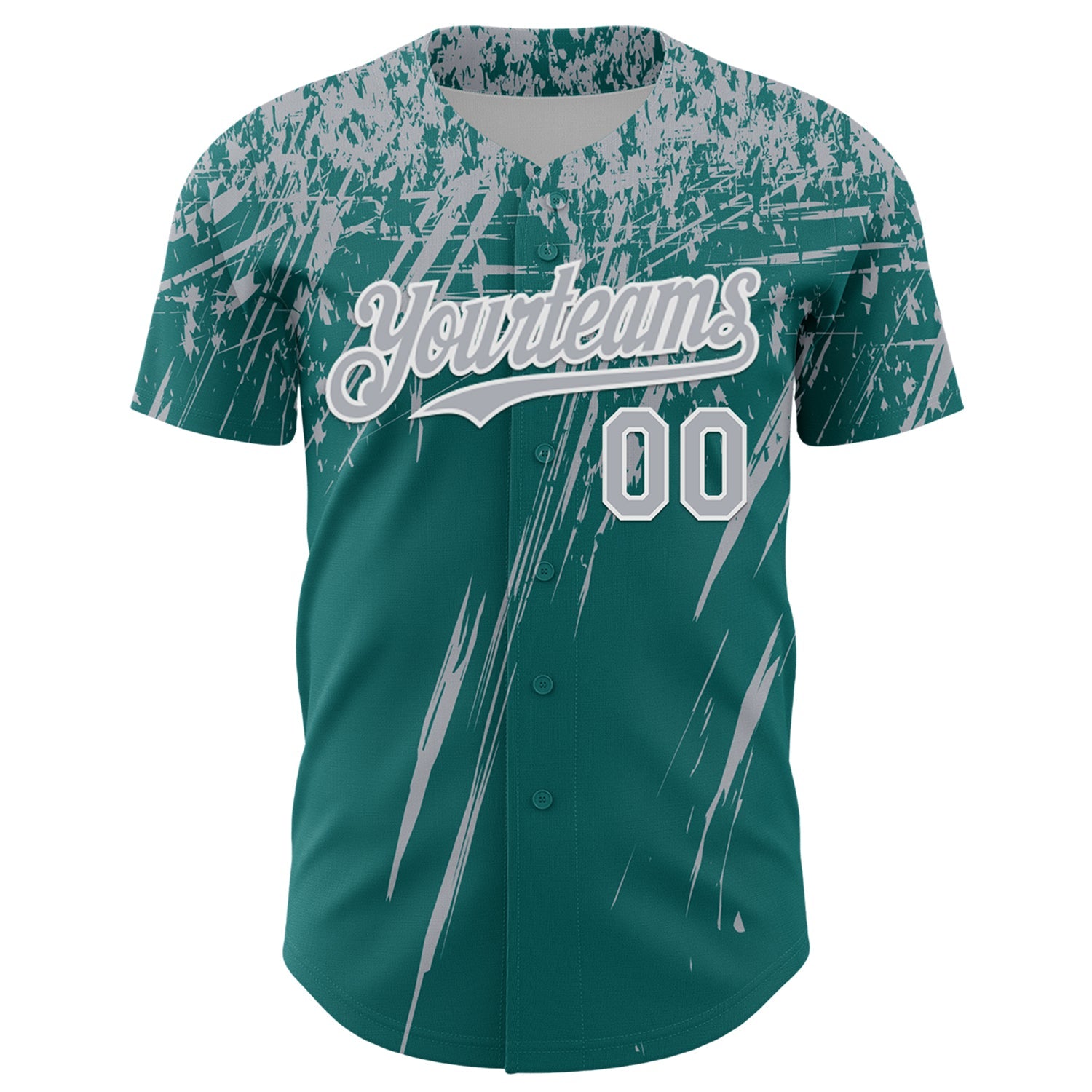 Custom Teal Gray-White Distressed Scratch Brush Stroke Authentic Baseball Jersey