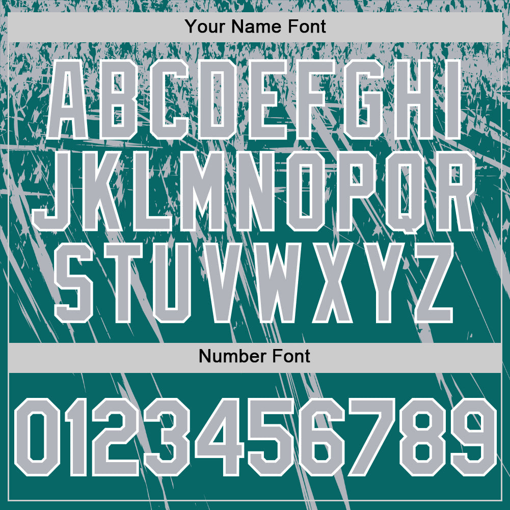 Custom Teal Gray-White Distressed Scratch Brush Stroke Authentic Baseball Jersey
