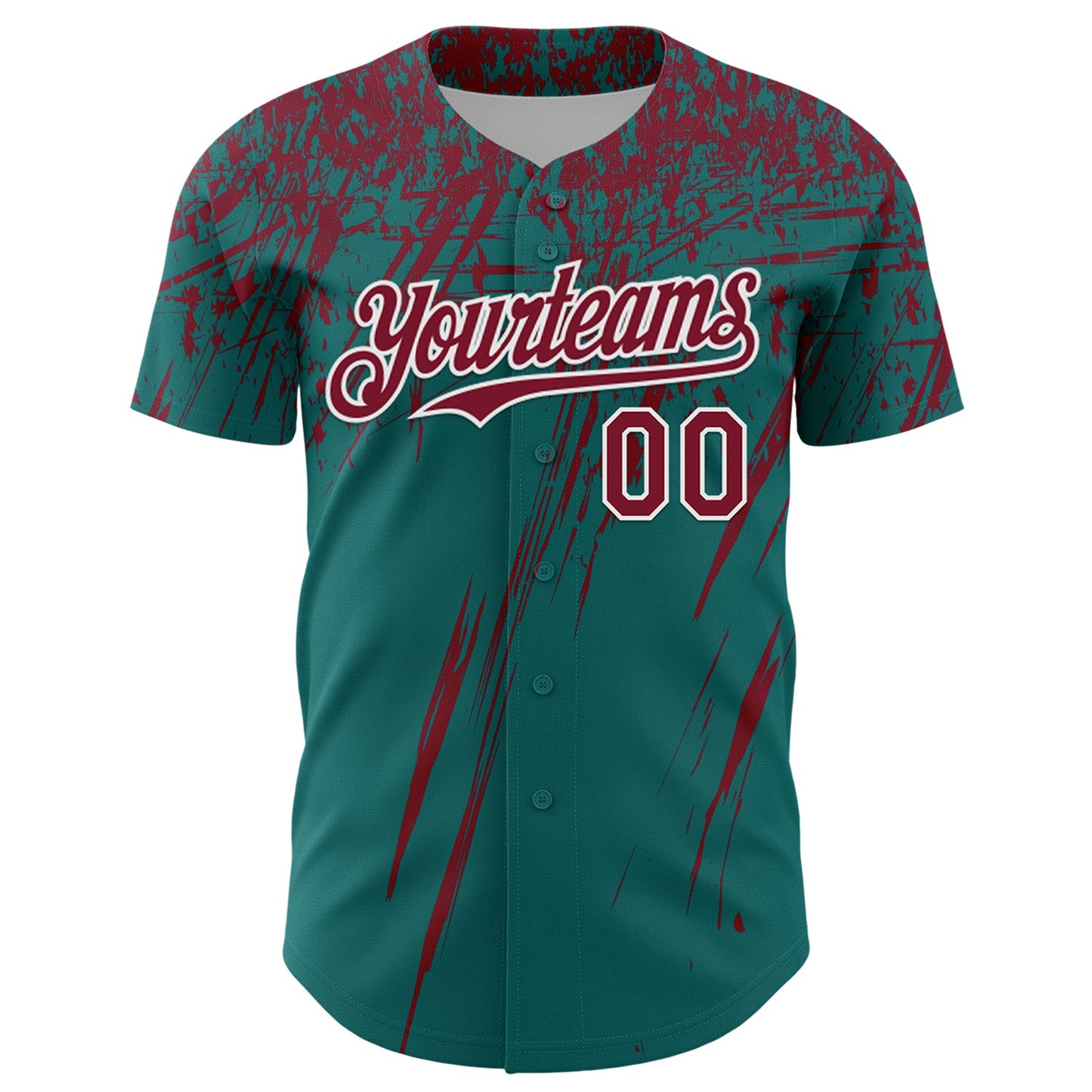 Custom Teal Crimson-White Distressed Scratch Brush Stroke Authentic Baseball Jersey